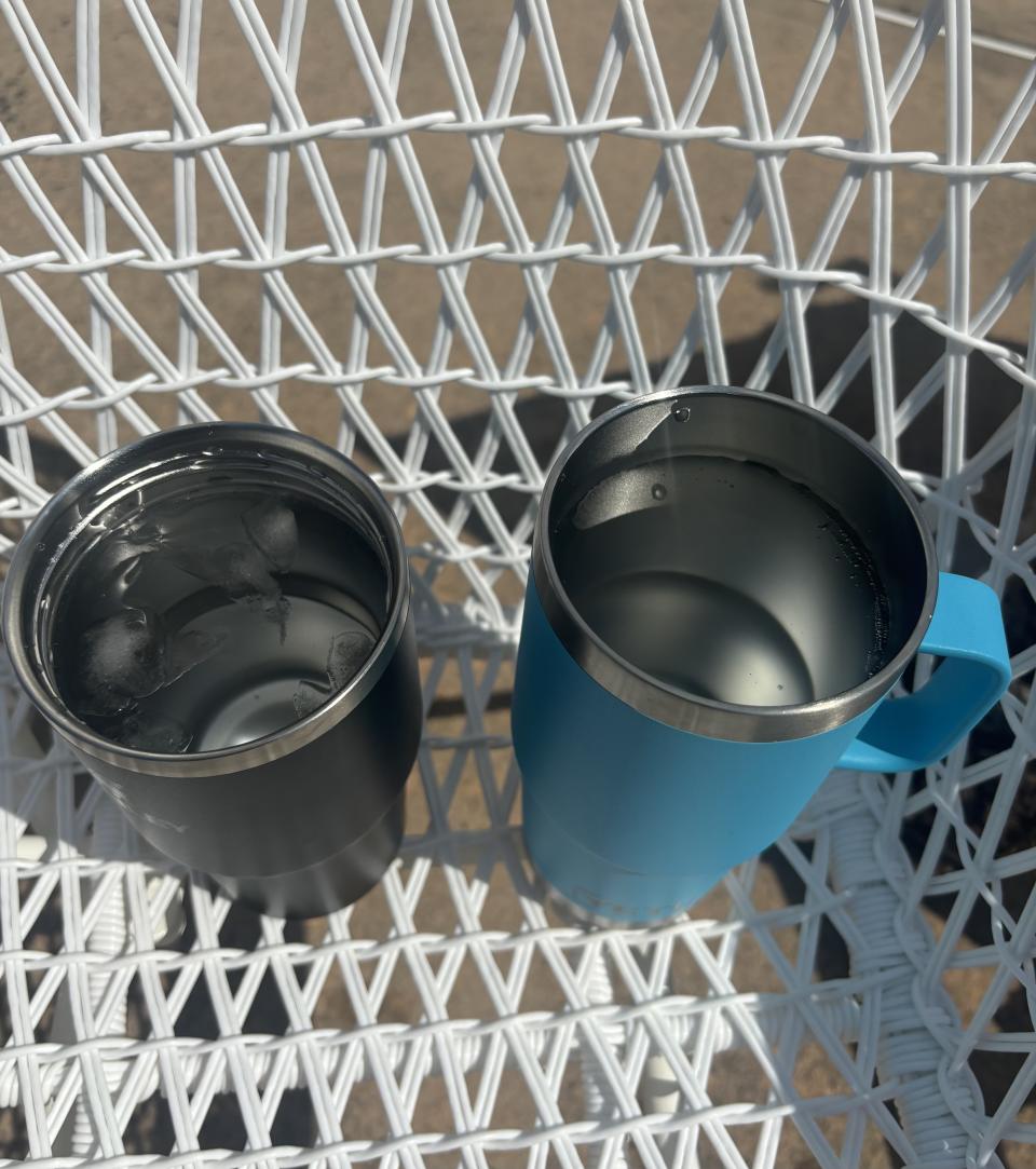 Stanley and Yeti mugs after sitting in the sun