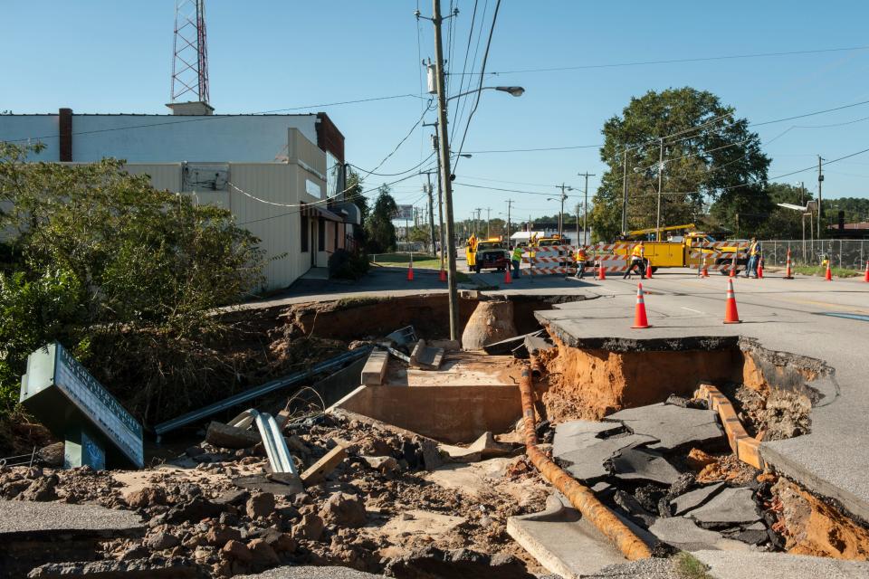 Blount’s Creek in Fayetteville flooded and destroyed this section of Gillespie Street during Hurricane Matthew in 2016. In 2023, the city made plans to spend $21.6 million on flood mitigation improvements along 4,000 feet of Blount’s Creek. This includes new bridges for the creek at Russell and Person streets.