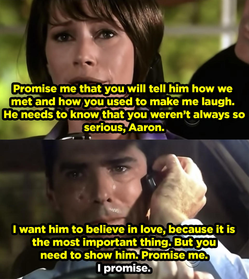 Haley telling Hotch to promise to teach their son how to love, before she's murdered