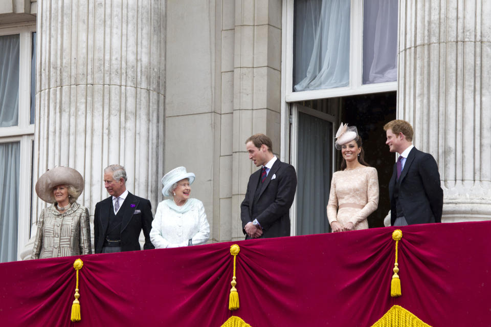 During the Queen’s Diamond Jubilee celebrations, just Charles and his immediate clan were invited to stand by her side on Buckingham Palace’s famed balcony. Photo: Getty Images