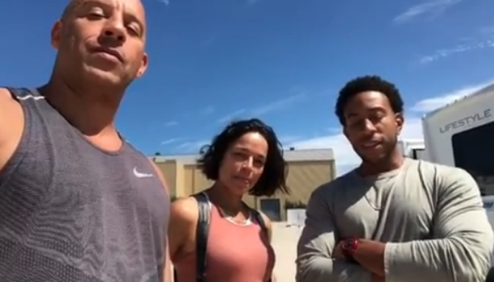 Vin Diesel, Michelle Rodriguez and Ludacris on the set of F&F9 (Credit: Instagram)