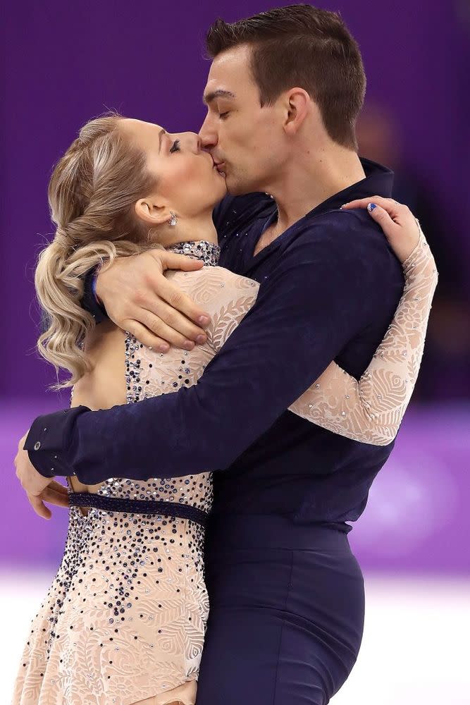 From left: Alexa and Chris Knierim after their short program in the team figure skating event at the 2018 Winter Olympics