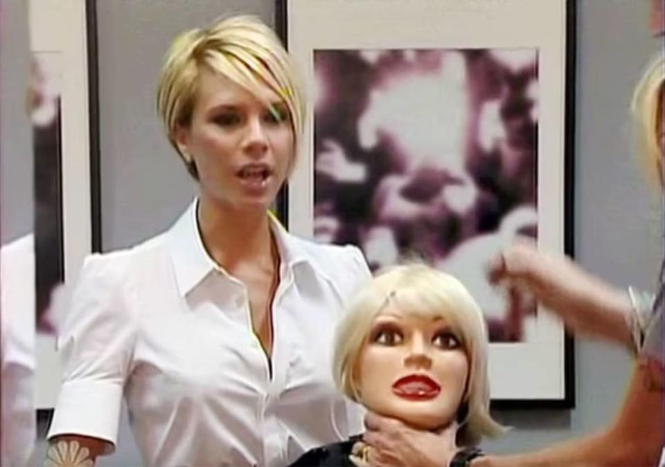 A photograph of Victoria Beckham with a sex doll in Victoria Beckham: Coming to America.