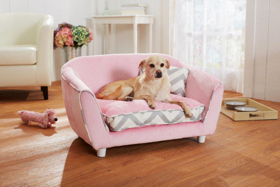 This undated image provided by Enchanted Home Pet shows one of the company's dog-sized sofas. The furniture is contemporary styling, colors and patterns are designed to be inviting and comfortable for pets while offering aesthetic appeal to their human owners as accent pieces that will look nice in a well-appointed home. (AP Photo/Enchanted Home Pet/Q10 Products LLC)