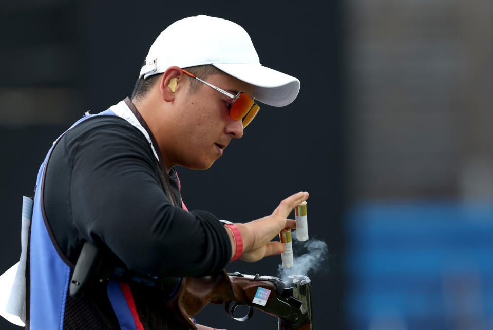 李孟遠在巴黎奧運射擊項目男子定向飛靶項目奪下銅牌。（Photo by Charles McQuillan/Getty Images）