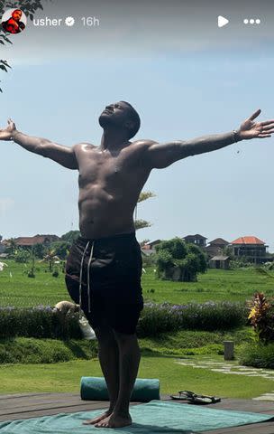 <p>usher/Instagram</p> Usher does a yoga pose during his Bali trip