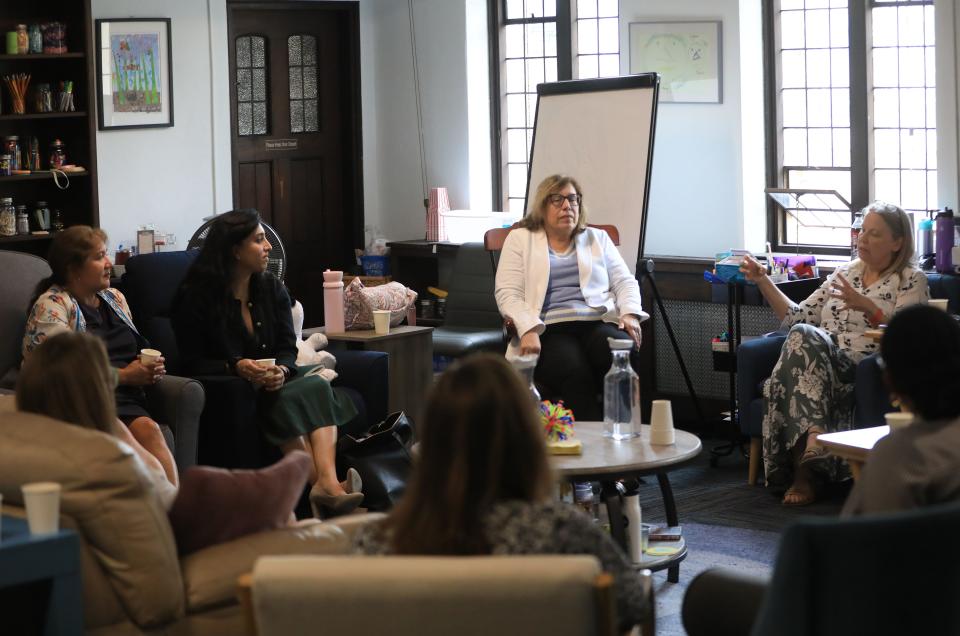 State and national director of AmeriCorps,Sonali Nijhawan, second from left,  participates in a conversation with leaders of the Day One Early Learning Community while on a tour in the City of Poughkeepsie on June 15, 2023. 