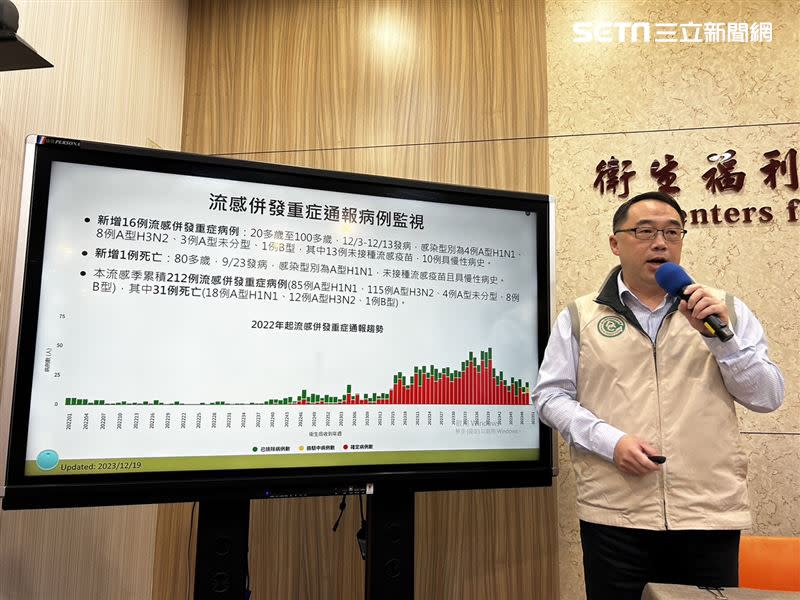 疾管署副主任郭宏偉說明流感疫情。（圖／記者簡浩正攝影）