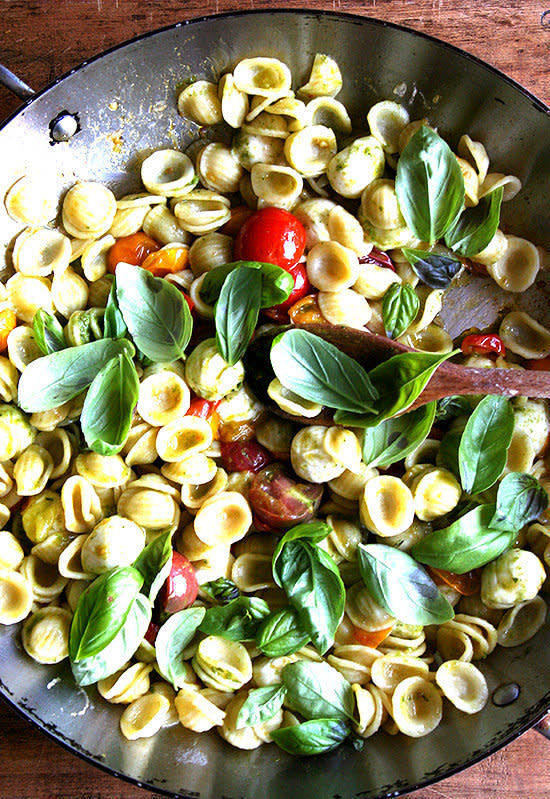 <strong>Get the <a href="http://www.alexandracooks.com/2010/07/18/a-super-summery-pasta/" target="_blank">Orecchiette with Cherry Tomatoes, Mozzarella and Basil Pesto recipe</a>&nbsp;from Alexandra's Kitchen</strong>