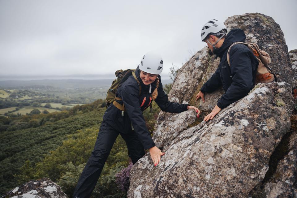 Rachel Hosie climbing on Dartmoor