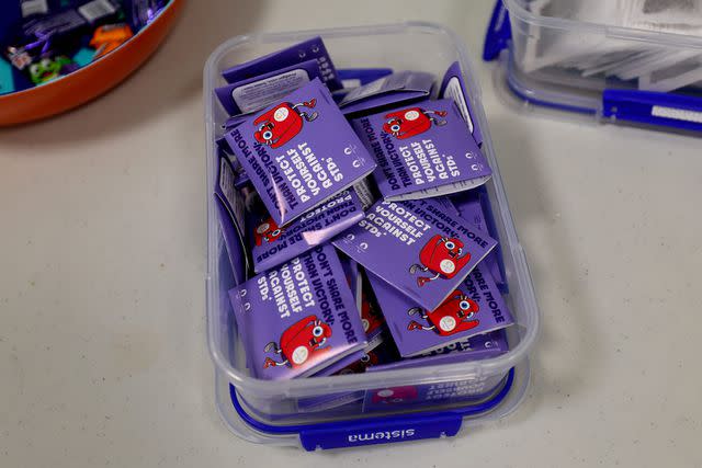 <p>Maja Hitij/Getty</p> Condoms at the Athletes' Village