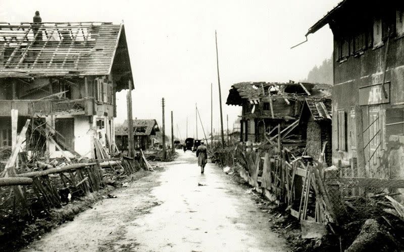 A general view of a street after the 1947 explosion in Mitholz