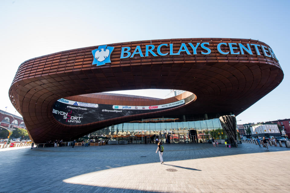 Outside the Barclays Center.