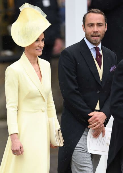 PHOTO: Pippa Middleton and James Middleton depart Westminster Abbey after the Coronation of King Charles III and Queen Camilla on May 06, 2023 in London. (Karwai Tang/WireImage/Getty Images)