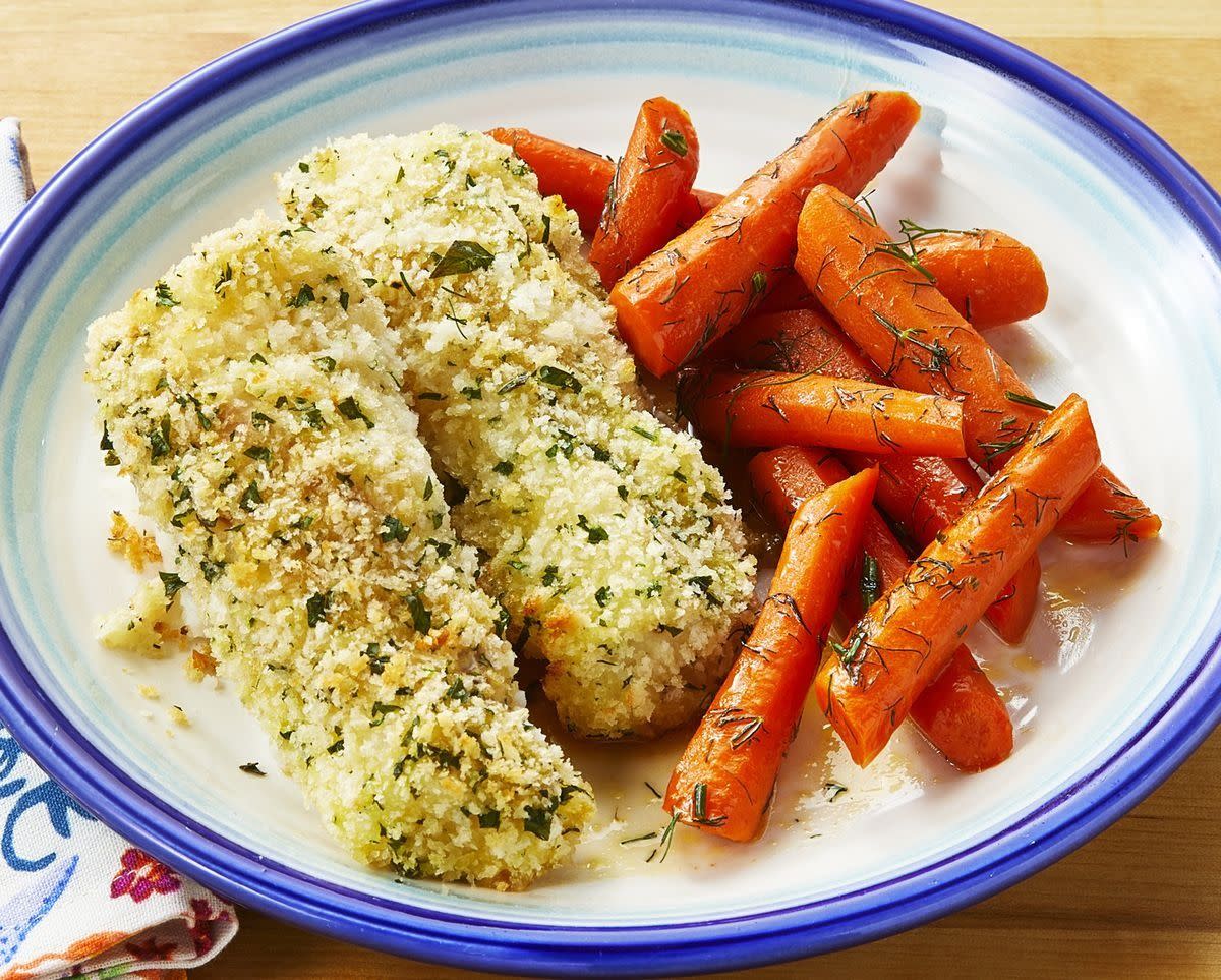 spring dinner ideas fish sticks with carrots