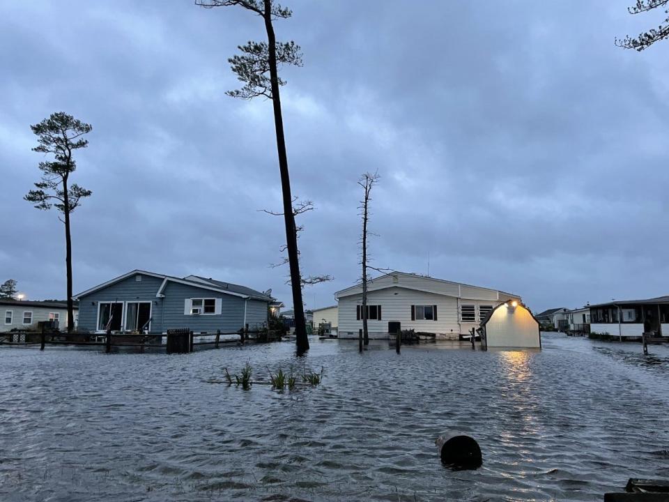 Flooded yards in Mariner's Cove, off Long Neck Road, Oct. 3, 2022.