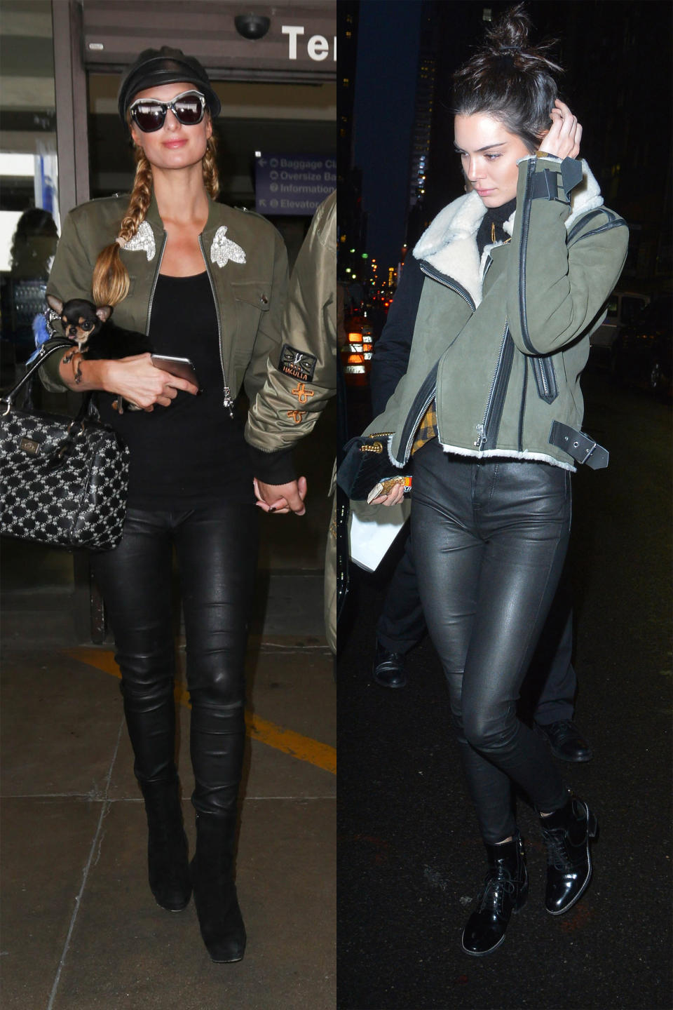 5) Army-Green Jackets With Black Leather Pants and Booties