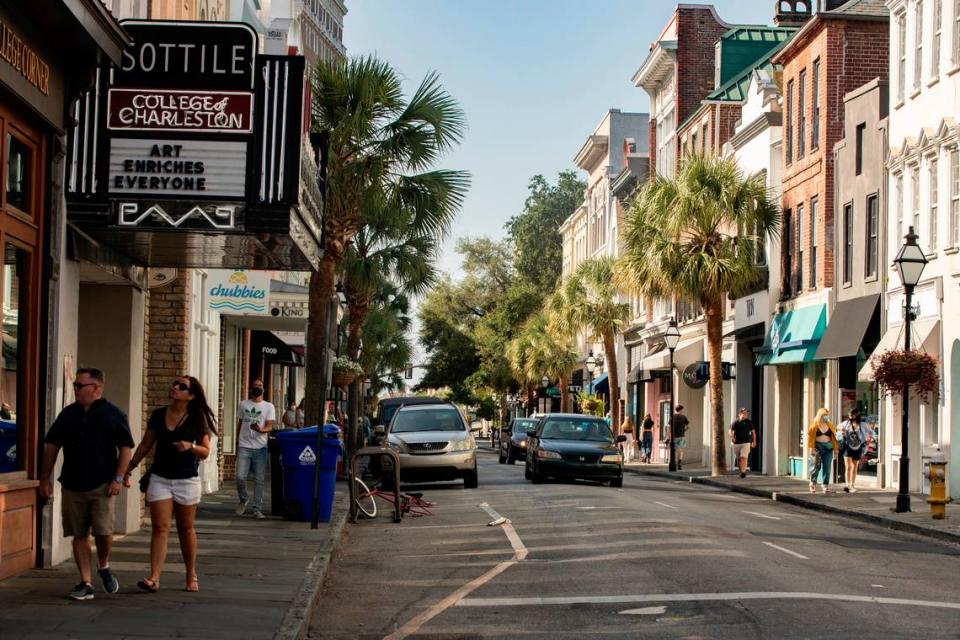 Shoppers and students explore parts of King Street in downtown Charleston, South Carolina on Sunday, August 29, 2021. 