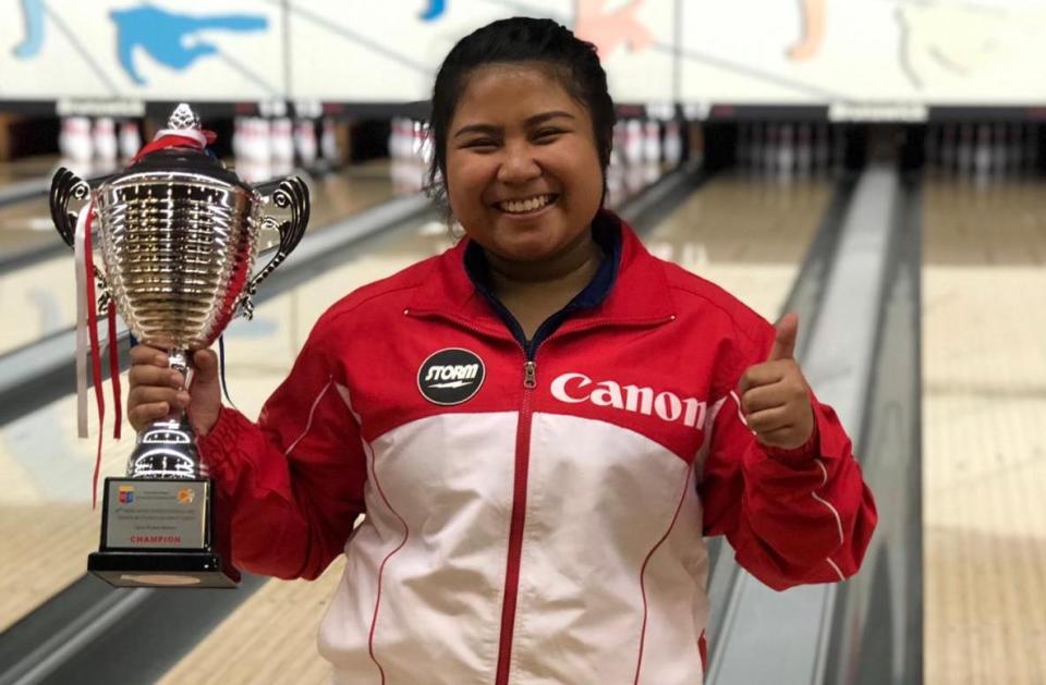 Singapore national youth bowler Iliya Syamim after winning the Hong Kong Open. (PHOTO: Singapore Bowling Federation)