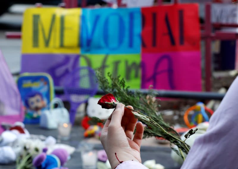 Gathering in memory of seven-year-old Fatima Cecilia Aldrighett, who went missing and whose body was discovered inside a plastic bag, in Mexico City