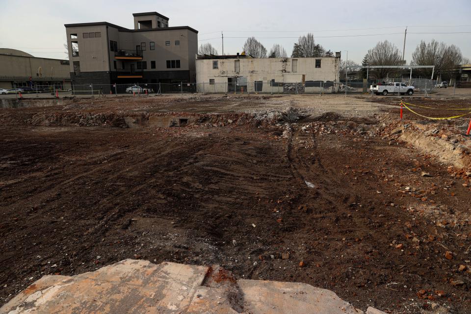 The downtown block that included the former Union Gospel Mission, photographed here in 2023, will be developed into a multifamily complex with retail and public space.