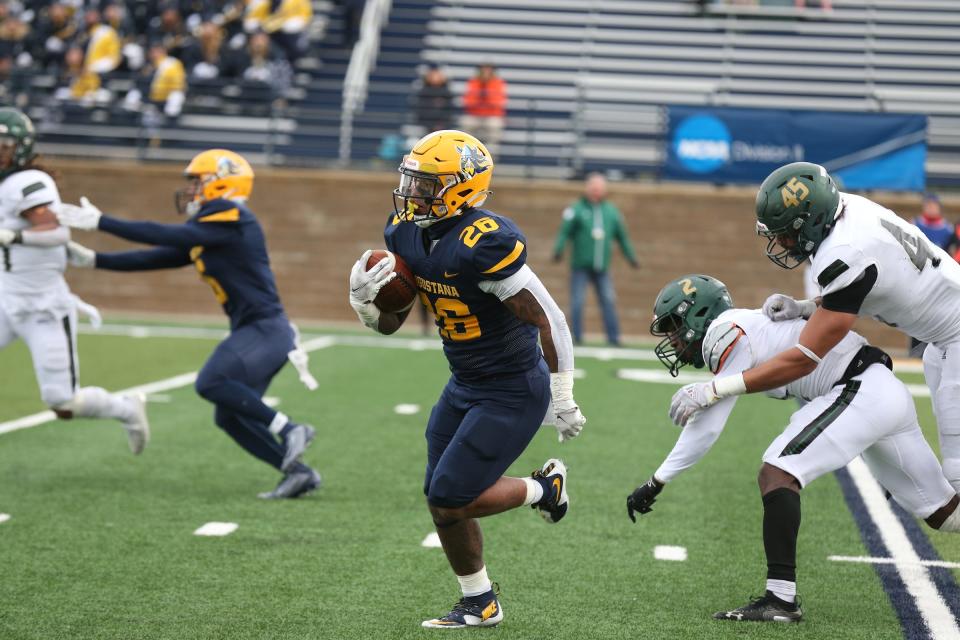 Running back Kyle Graham runs downfield against Bemidji State in the first round of the NCAA Division II playoffs on Saturday in Sioux Falls.