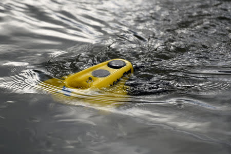 An underwater sonar submerges into the Danube river during a search for the remains of Holocaust victims murdered on the banks of the river in 1944 in Budapest, Hungary January 15, 2019. REUTERS/Tamas Kaszas