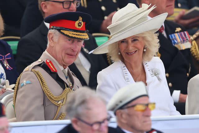 <p>Chris Jackson/Getty</p> King Charles and Queen Camilla mark the 80th anniversary of D-Day on June 06, 2024 in Ver-Sur-Mer, France