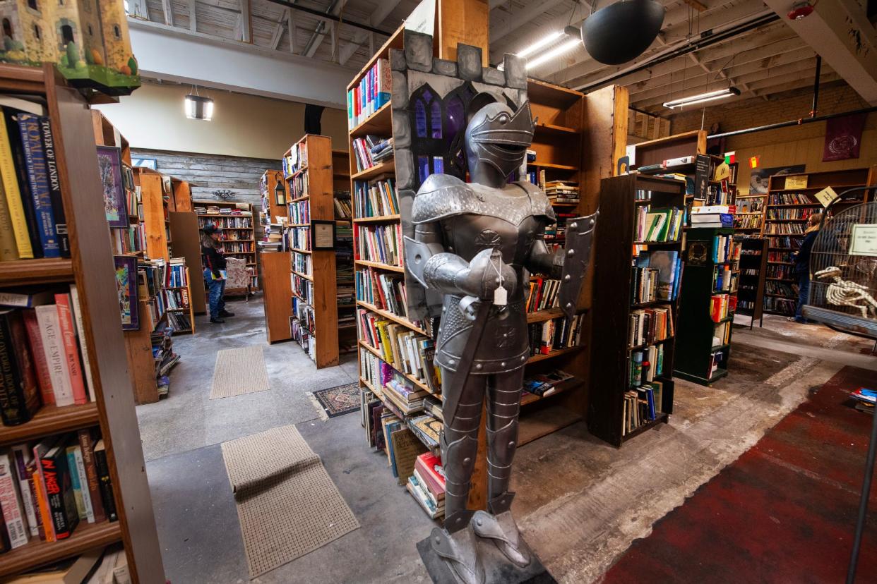 A knight's armor is one of the many visual curiosities at the York Emporium.