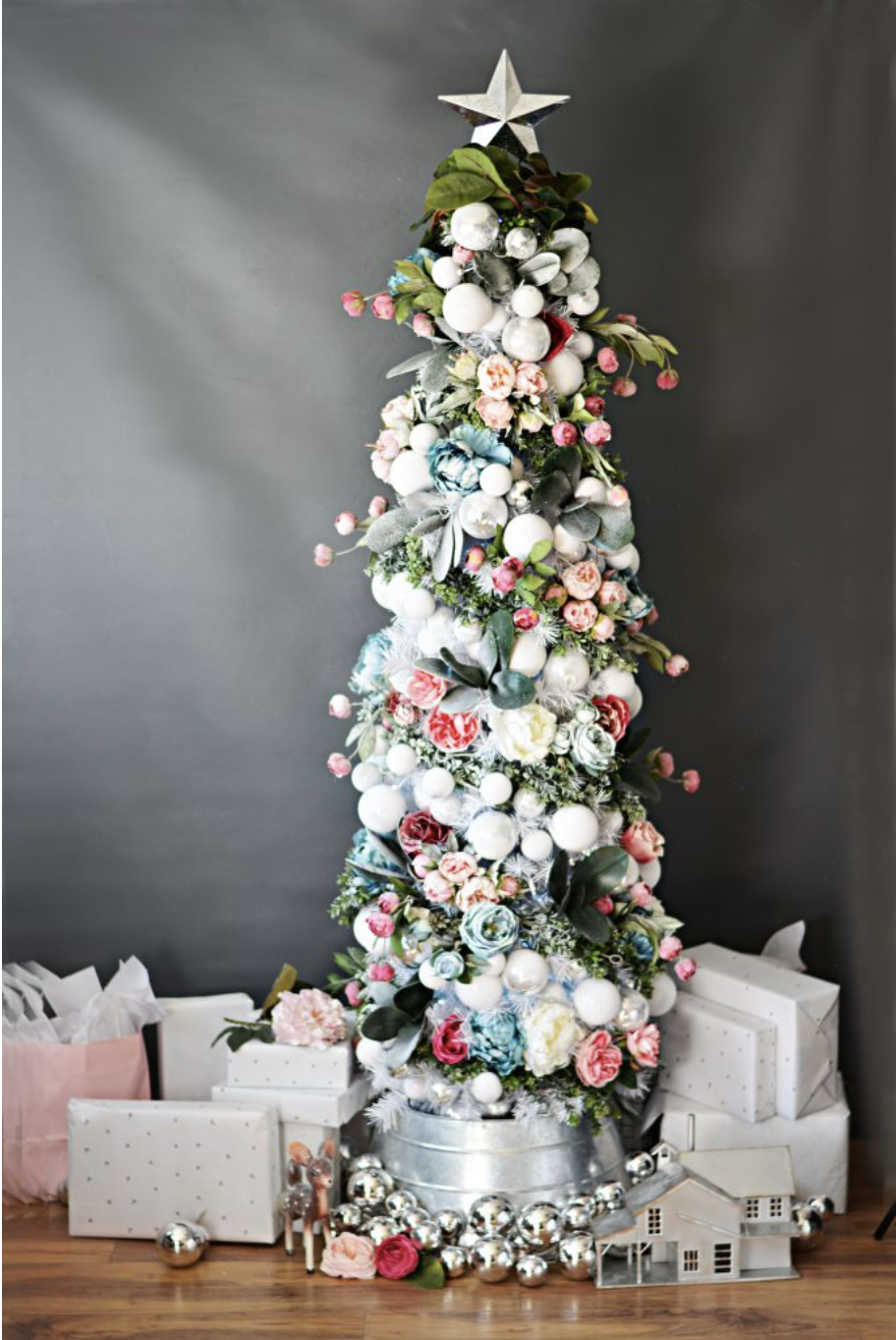 13) Frosted Winter Florals Tree