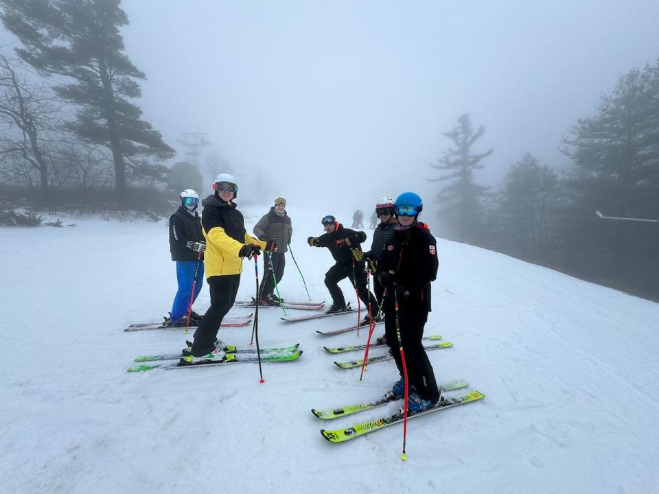 Riley Cotter, far left, with some members of U18 Calabogie Ski Racing Club group, on Dec 27 2023   