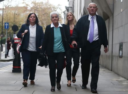 Members of MP Jo Cox's family Jean Leadbeater (2nd L), Kim Leadbeater (2nd R), and Gordon Leadbeater (R) arrive at the Old Bailey courthouse in London, Britain November 23, 2016. REUTERS/Neil Hall