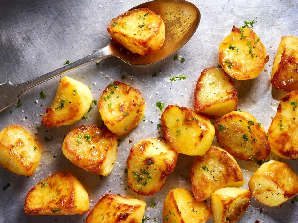 oven roasted potatoes on baking sheet