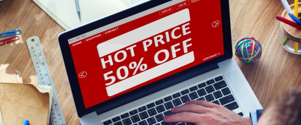 Man Working Computer E-Commerce Retail Promotion Sale Concept