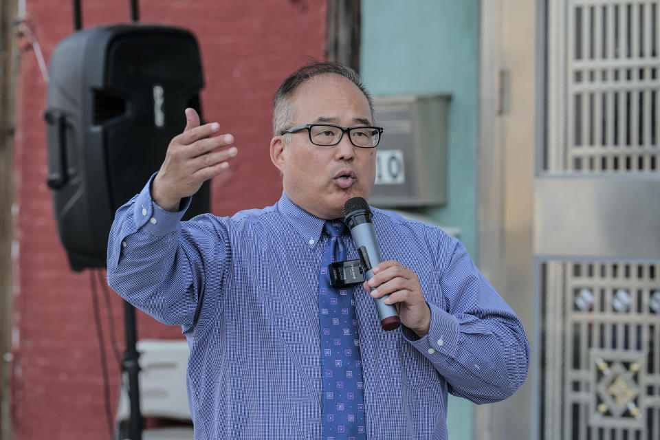 FILE - Philadelphia GOP mayoral nominee David Oh speaks at a Latino Town Hall meeting, Wednesday, Aug. 30, 2023 in Philadelphia. (Steven M. Falk/The Philadelphia Inquirer via AP, File)