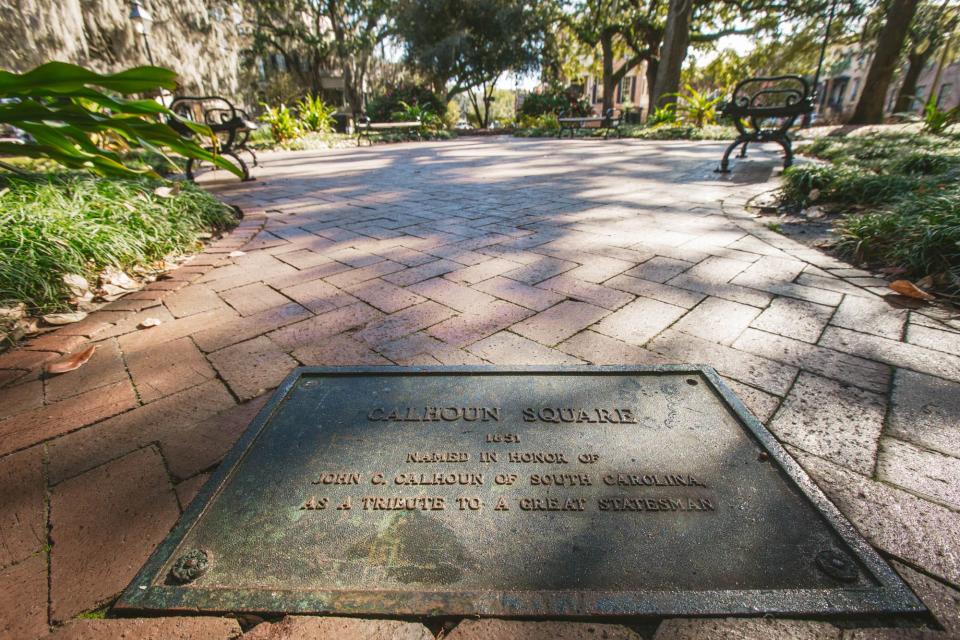 Calhoun square was named in honor of John C. Calhoun, a United States Senator from South Carolina, who served as the Vice President under John Quincy Adams and Andrew Jackson.