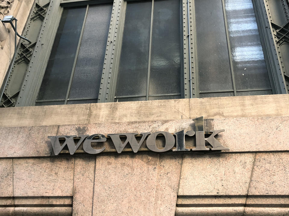 WeWork sign on a building on 45th street near Lexington Avenue, Manhattan, New York. (Photo by: Lindsey Nicholson/UCG/Universal Images Group via Getty Images)