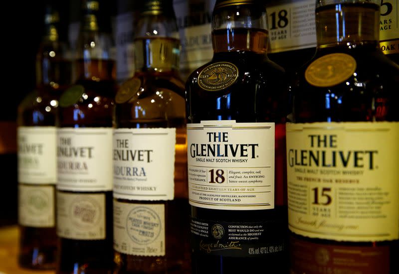 FILE PHOTO: Bottles of single malt scotch whisky The Glenlivet, part of the Pernod Ricard group, are pictured in a shop near Lausanne