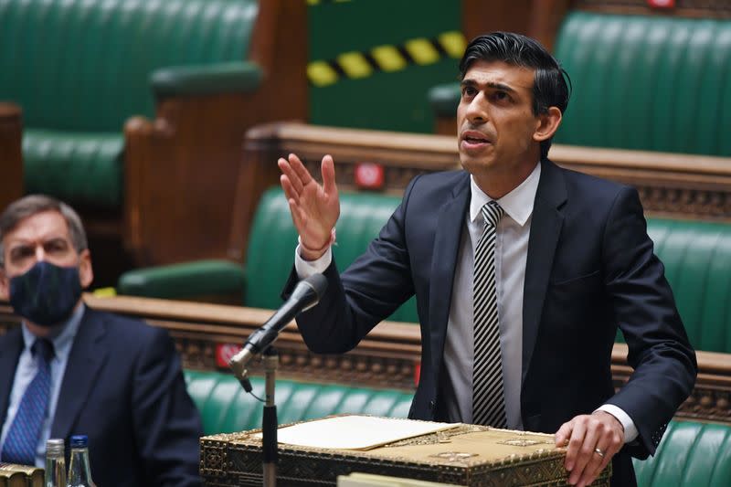 FILE PHOTO: British finance minister Rishi Sunak speaks at the House of Commons in London