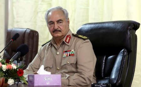 FILE PHOTO:  Libya's eastern-based commander Khalifa Haftar attends General Security conference, in Benghazi, Libya, October 14, 2017. REUTERS/Esam Omran Al-Fetori