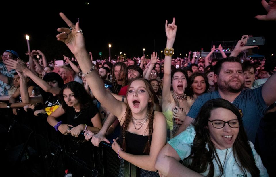 Fans watch Weezer perform during Beale Street Music Festival on Sunday, May 1, 2022, at the Fairgrounds in Liberty Park. 