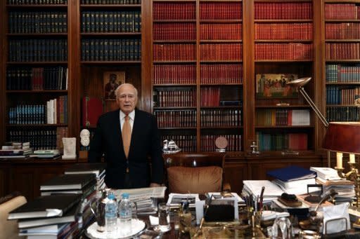 Greek President Carolos Papoulias in his office in Athens. Papoulias has summoned the top three parties from May 6 elections to power-sharing talks on Sunday, his office says