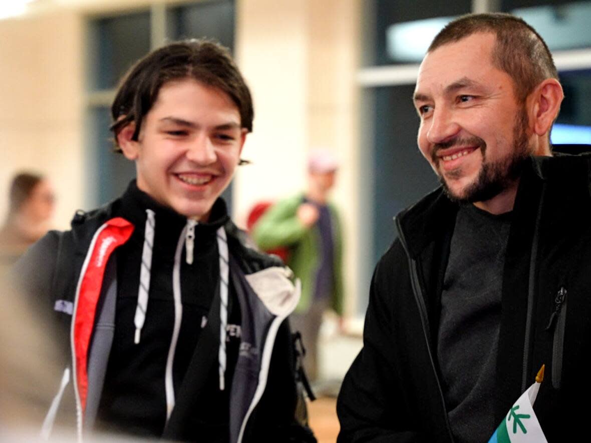 Yurii and Vasyl Panasyk arrived in Happy Valley-Goose Bay on Oct. 14. Vasyl Panasyk said he's glad some of his family is safe but he has other family members who are still in Ukraine.  (Heidi Atter/CBC - image credit)
