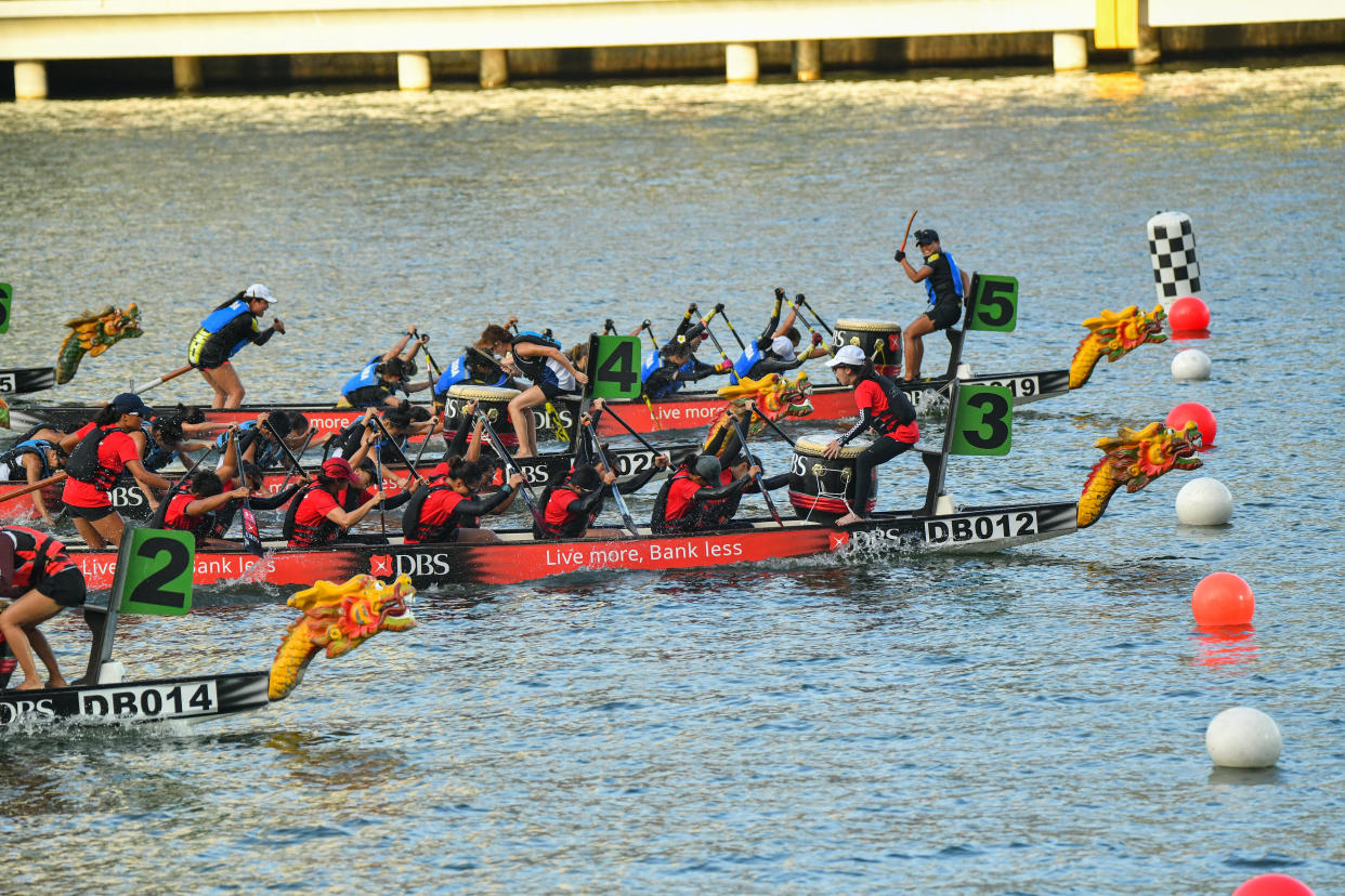 DBS Bank Asia Dragons winning the Corporate Women race category at the DBS Marina Regatta. (PHOTO DBS Marina Regatta 2019)