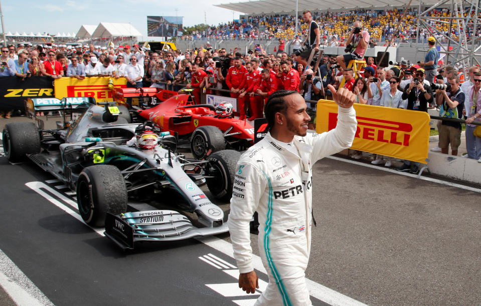 Formula One F1 - French Grand Prix - Circuit Paul Ricard, Le Castellet, France - June 23, 2019       Mercedes' Lewis Hamilton celebrates winning the race   REUTERS/Jean-Paul Pelissier