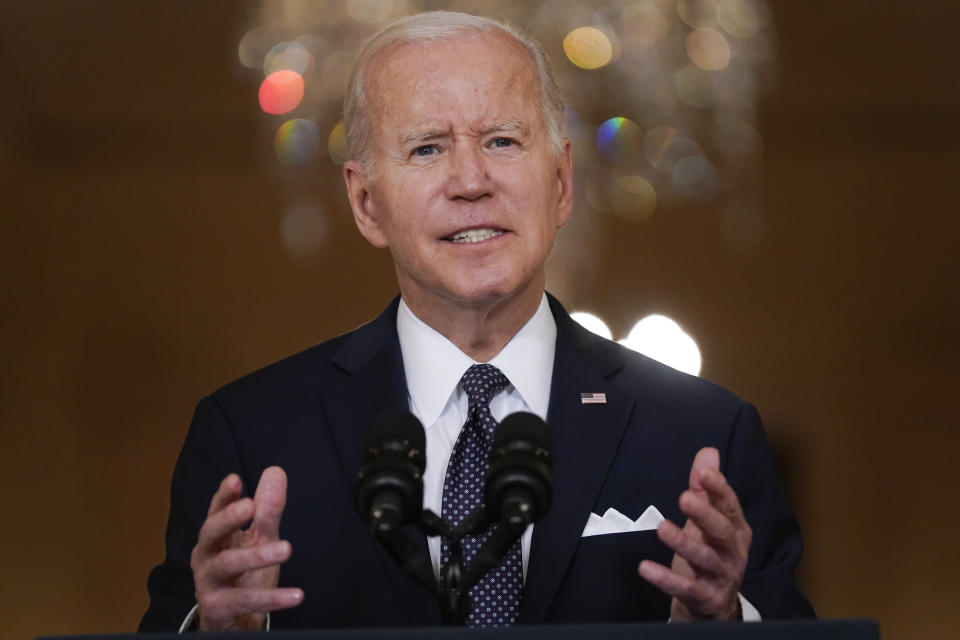 FILE - President Joe Biden speaks about the latest round of mass shootings, from the East Room of the White House in Washington, June 2, 2022. White House officials credit Biden’s emotional speech after the school shooting in Uvalde, Texas, with helping to galvanize lawmakers to act on gun violence. (AP Photo/Evan Vucci, File)