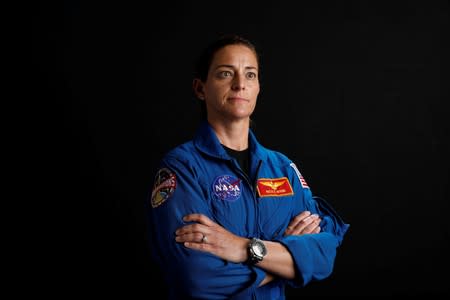 NASA commercial crew astronaut Nicole Mann poses for a portrait at the Johnson Space Center in Houston