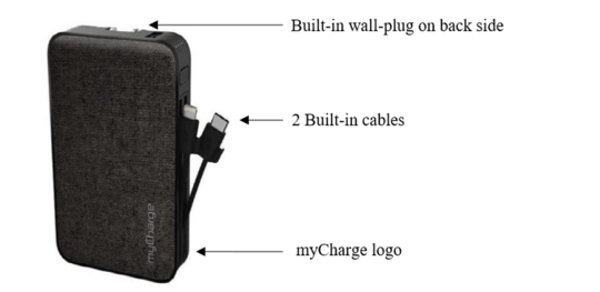 Handout photo of recalled myCharge POWER HUB All-In-One 10,000mAh portable charger.