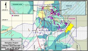 Figure 2. Geological Map of the Batopilas Project area and the sampling locations of the 2020 Exploration Program at Batopilas.