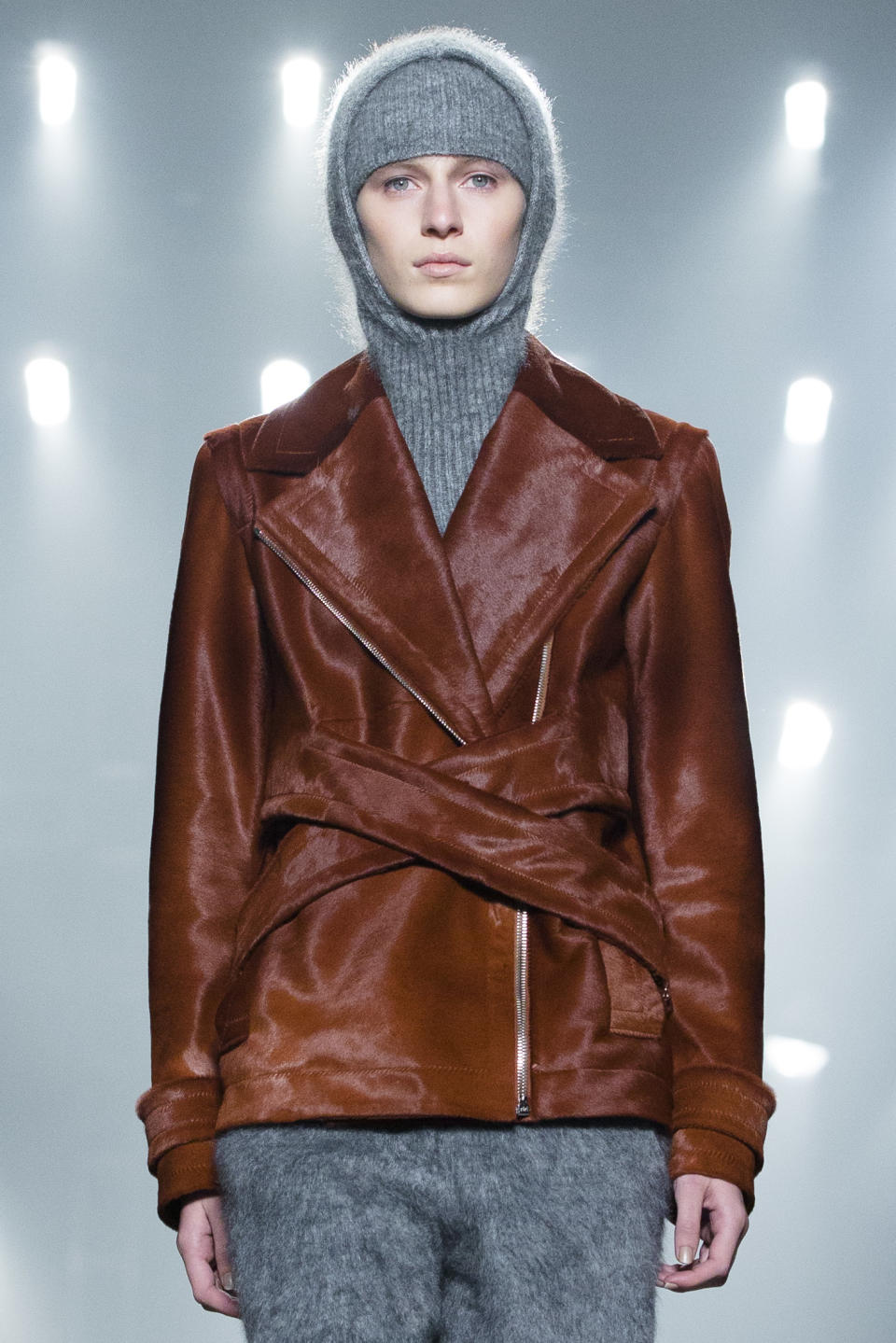 A model walks the runway during the Alexander Wang Fall 2013 fashion show during Fashion Week, Saturday, Feb. 9, 2013, in New York. (AP Photo/John Minchillo)